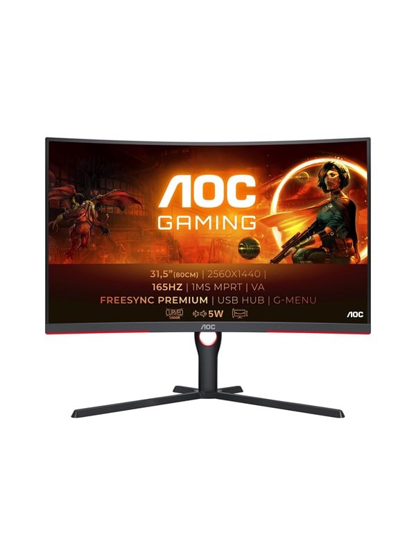 AOC 32" Skærm Gaming CQ32G3SU/BK QHD 165Hz Speakers - Sort - 1 ms AMD FreeSync Premium