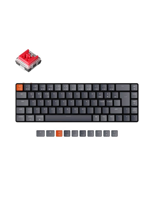 Keychron K7 Ultra-Slim Wireless - Optical Red - Gaming Tastatur - Uden Numpad - Nordisk - Sort