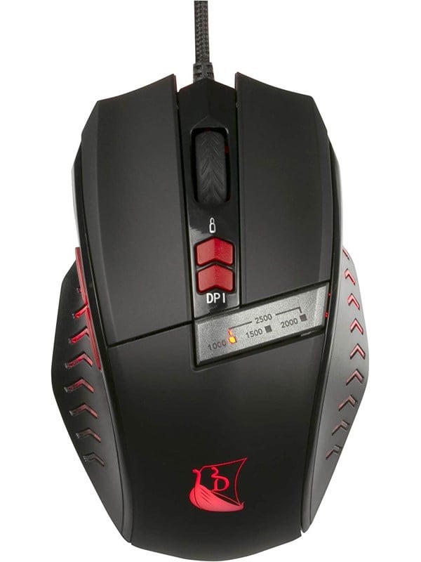 Konix Drakkar Souris Runemaster Gaming Mouse (Black/Red) - Gaming Mus - Optisk / gyroskopisk - 7 knapper - Sort med rødt lys
