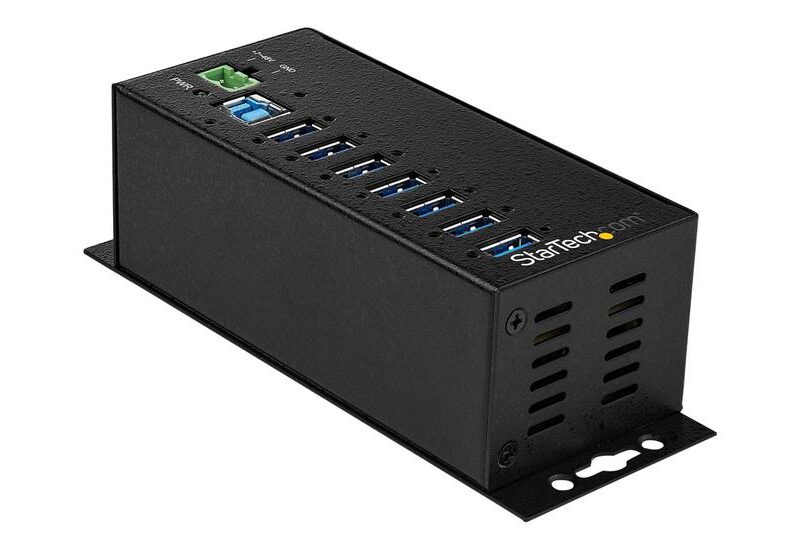 StarTech.com 7 Port USB Hub with Power Adapter, Surge Protection, Metal Industrial USB 3.0 Data Transfer Hub, Din Rail, Wall or Desk Mountable, High Speed USB 3.1/USB 3.2 Gen 1 5Gbps Hub - Windows/macOS/Linux (HB30A7AME) - hub - 7 porte - TAA-kompatibel