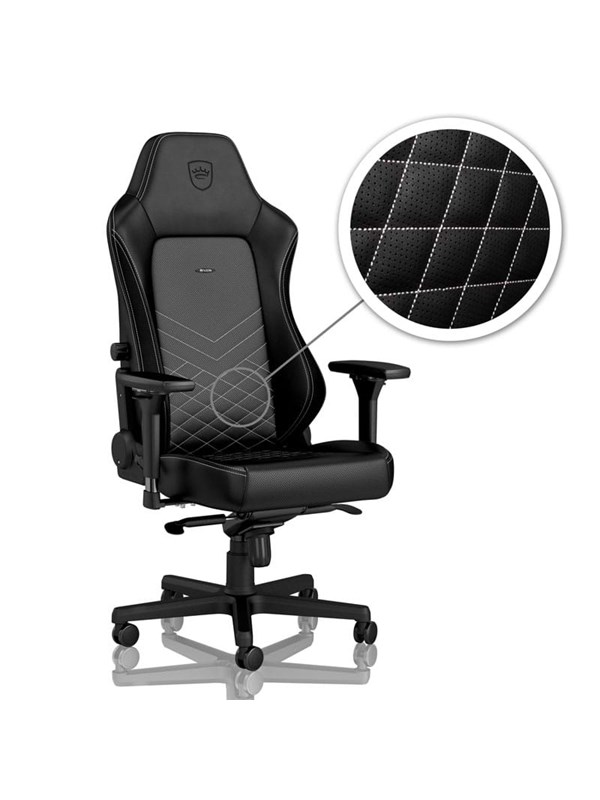 noblechairs HERO Gaming Chair - Black/Platinum-White Gamer Stol - Sort / Hvid - PU Læder - Op til 150 kg