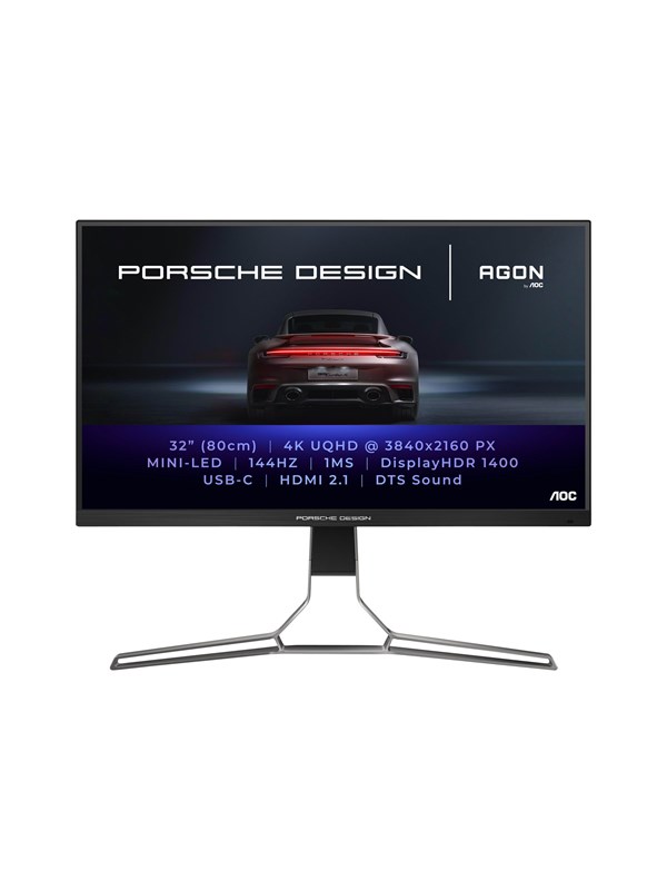 AOC 31" Skærm AGON PRO PD32M Porsche Design 4K UHD 144Hz USB 90W Hub Speakers - Sort - 1 ms AMD Adaptive-Sync