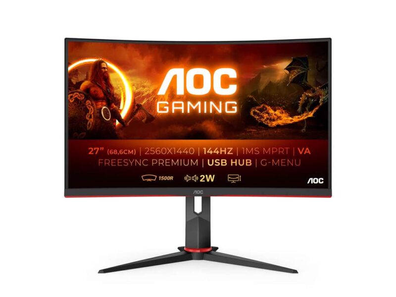 AOC G2 CQ27G2U/BK computerskærm 68,6 cm (27") 2560 x 1440 pixel Quad HD LED Sort, Rød