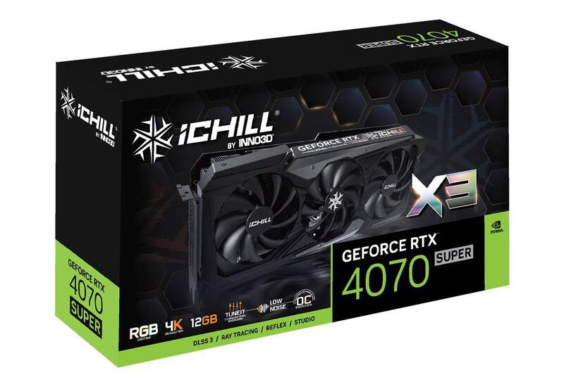 Inno3D iChiLL GeForce RTX 4070 SUPER X3 Grafikkort - 12GB GDDR6X - NVIDIA RTX 4070 SUPER - PCI Express 4.0 x16