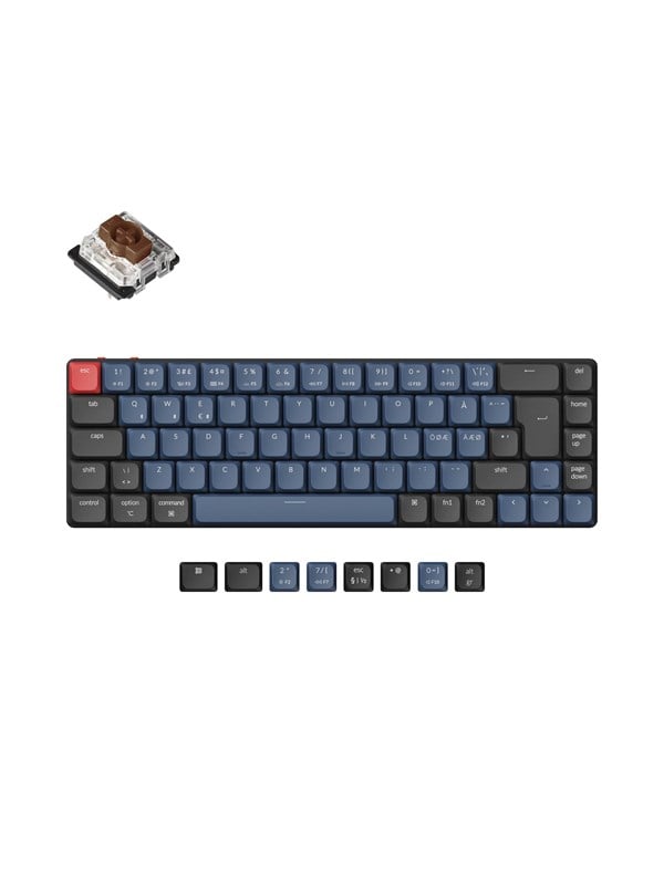 Keychron K7 Pro QMK/VIA RGB Wireless - Gateron Low Profile Brown Hot Swap - Gaming Tastatur - Uden Numpad - Nordisk - Sort