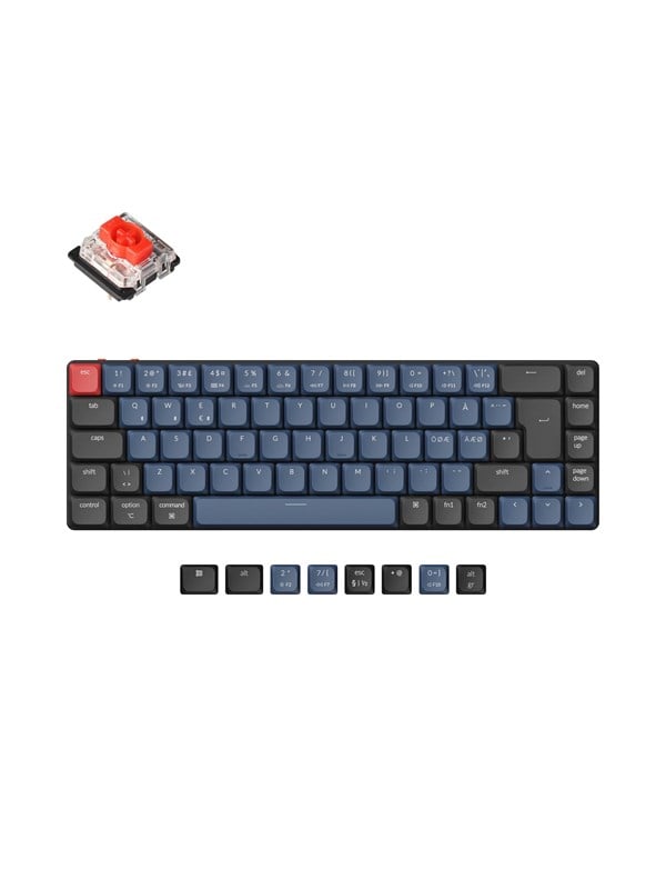 Keychron K7 Pro QMK/VIA RGB Wireless - Gateron Low Profile Red Hot Swap - Gaming Tastatur - Uden Numpad - Nordisk - Sort