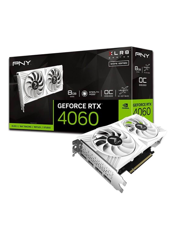 PNY GeForce RTX 4060 Verto OC White Dual Fan - 8GB GDDR6 RAM - Grafikkort