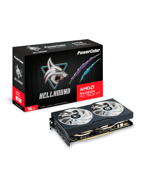 PowerColor Radeon RX 7600 XT Hellhound - 16GB GDDR6 RAM - Grafikkort