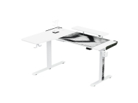 Ultradesk WINGER gaming desk - hvid, 111x155x60 cm, 75-122 cm, elektrisk justerbar, RGB-baggrundsbelysning, hovedtelefonholder