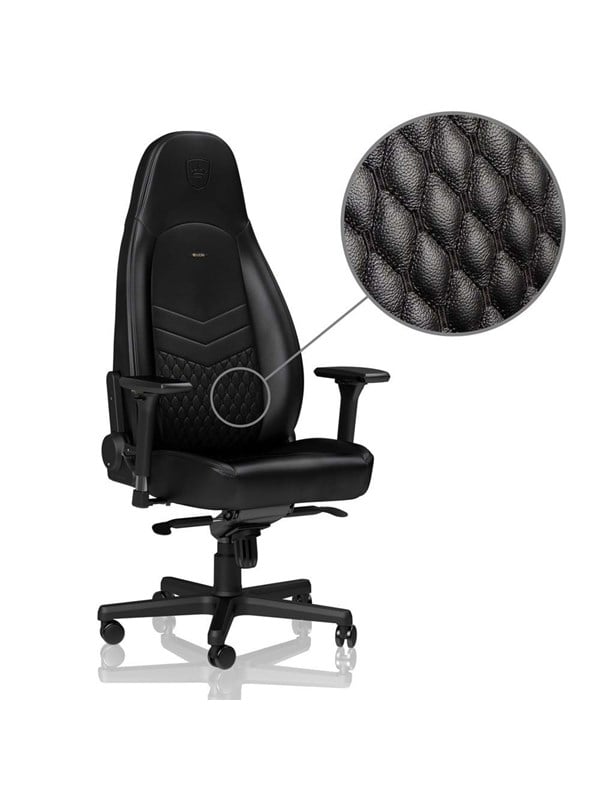 noblechairs ICON Series Real Leather - Black Gamer Stol - Sort - Læder - Op til 150 kg