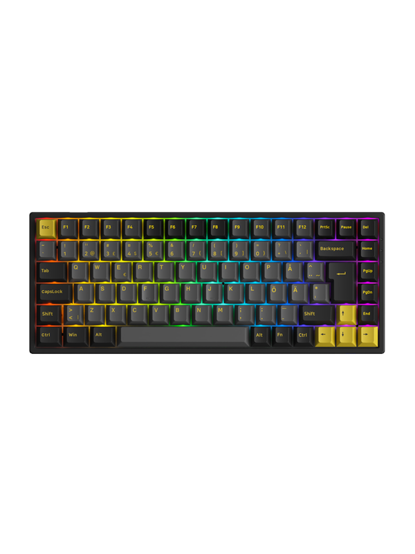 Akkogear 3084B Plus-S Black & Gold V3 Cream Yellow Pro - Gaming Tastatur - Uden Numpad - Nordisk - Sort