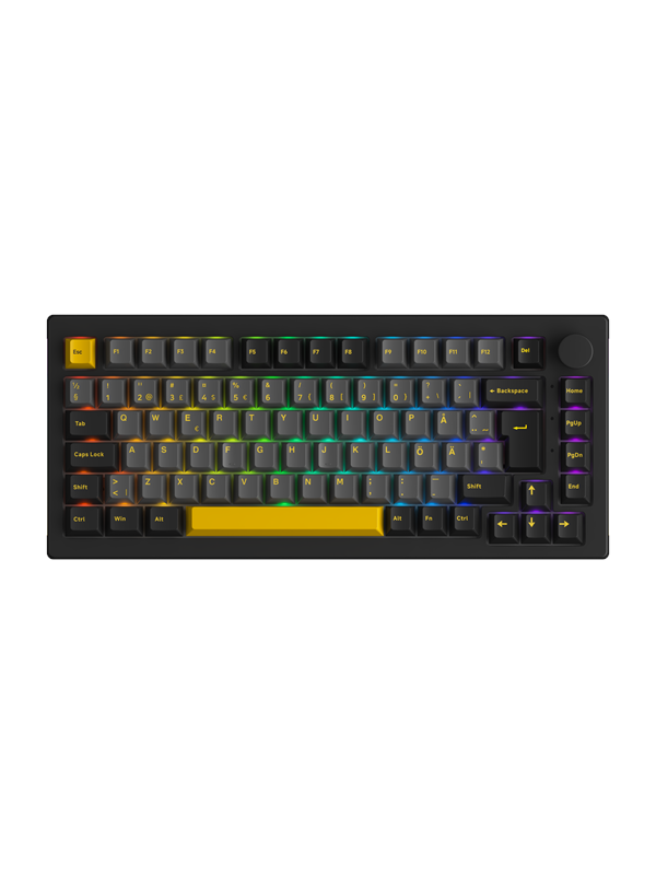 Akkogear 5075B Plus-S Black & Gold Fairy Silent - Gaming Tastatur - Uden Numpad - Nordisk - Sort