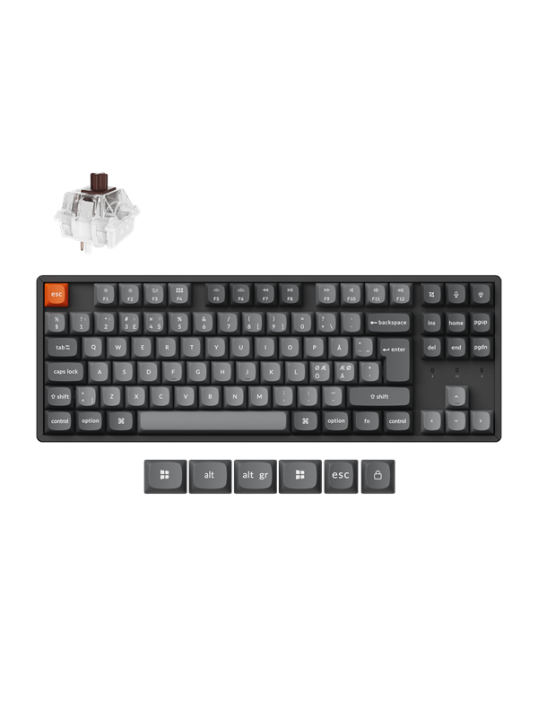 Keychron K8 MAX QMK/VIA Wireless Tri-Mode - Super Brown - Gaming Tastatur - Uden Numpad - Nordisk - Sort