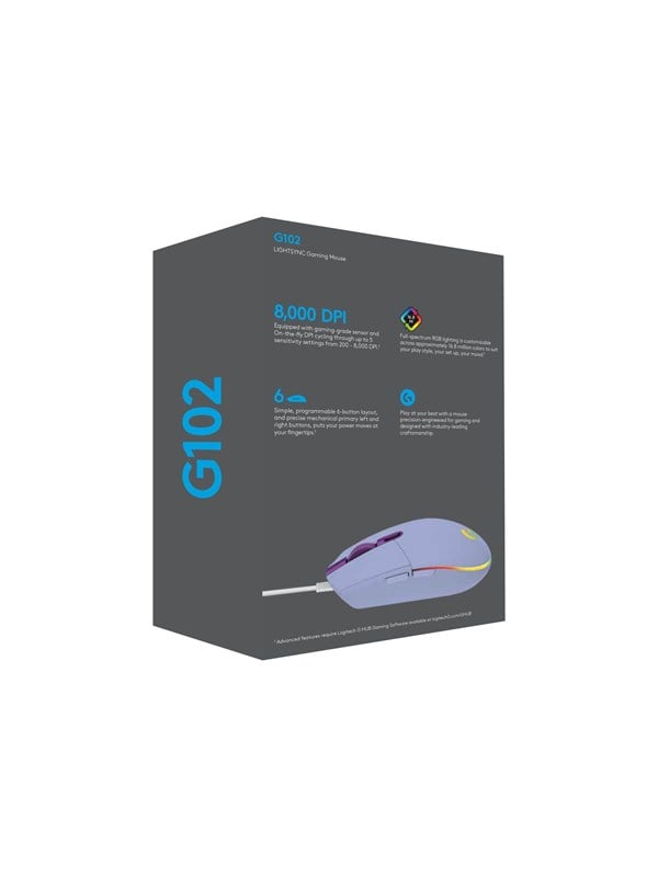 Logitech G102 LIGHTSYNC - Lilac - Gaming Mus - Optisk - 6 knapper - Lilla med RGB
