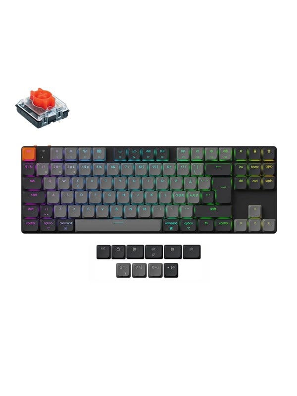 Keychron K1 v6 RGB QMK Wireless Hot Swap QMK - Low Profile 2.0 Red - Gaming Tastatur - Uden Numpad - Nordisk - Sort