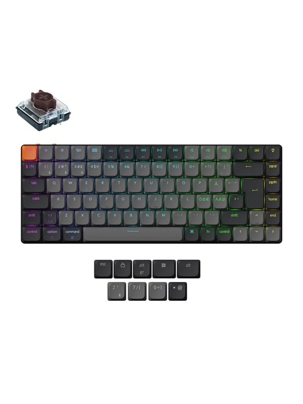 Keychron K3 v3 RGB QMK Wireless Hot Swap QMK - Low Profile 2.0 Brown - Gaming Tastatur - Uden Numpad - Nordisk - Sort
