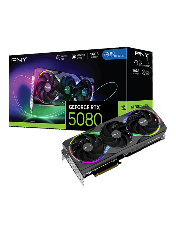 PNY GeForce RTX 5080 Epic-X OC - 16GB GDDR7 RAM - Grafikkort