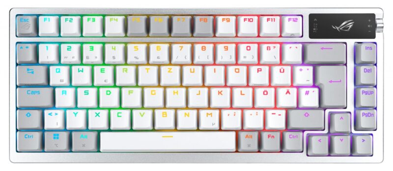 ASUS ROG AZOTH MOONLIGHT WHITE 75% Wireless DIY Custom RGB Gaming Keyboard, NX Red Switches, OLED Display, PBT