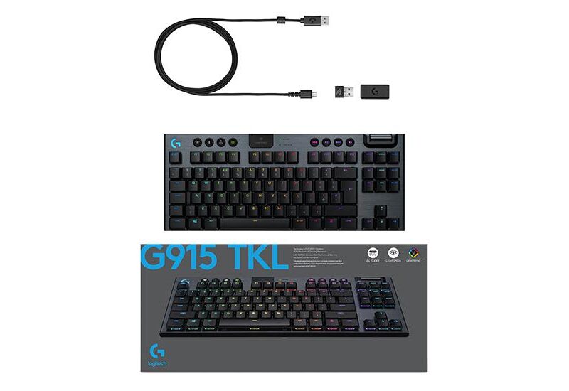 Logitech G915 TKL Tenkeyless LIGHTSPEED Wireless RGB Mechanical Gaming Keyboard - tastatur - Nordisk - kulsort Indgangsudstyr