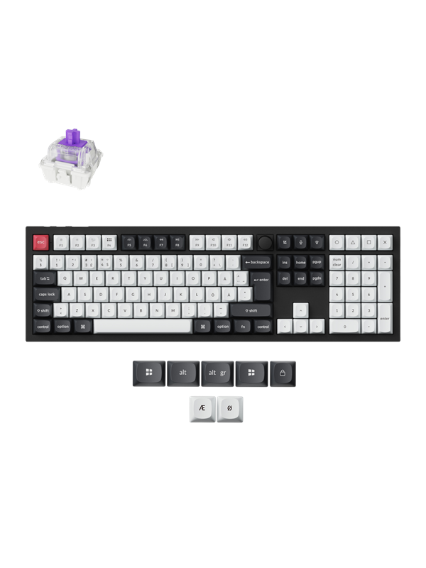 Keychron Q6 HE 100% Knob Wireless Tri-Mode QMK - Gateron 2.0 Magnetic Switch - Carbon Black - Gaming Tastatur - Nordisk - Sort