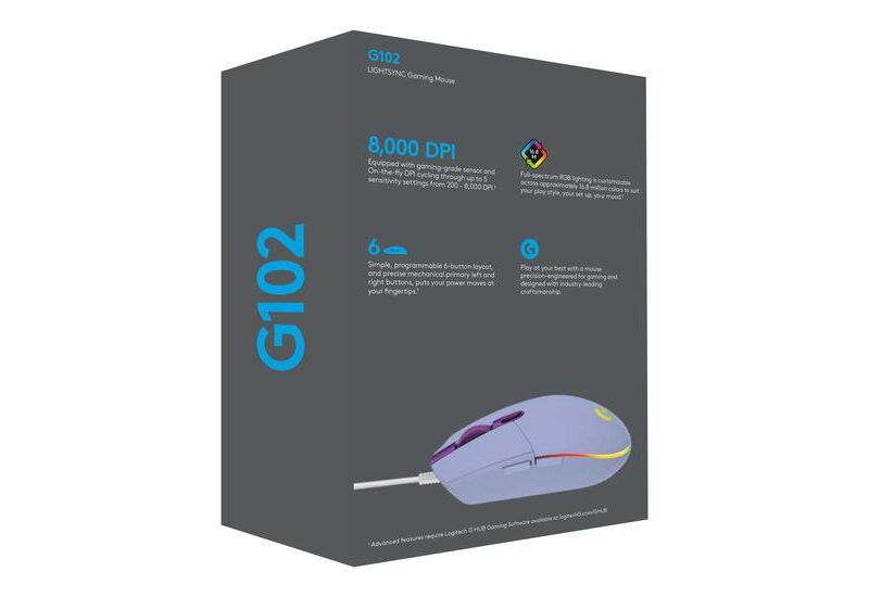 Logitech Gaming Mouse G102 LIGHTSYNC - mus - USB - lilla